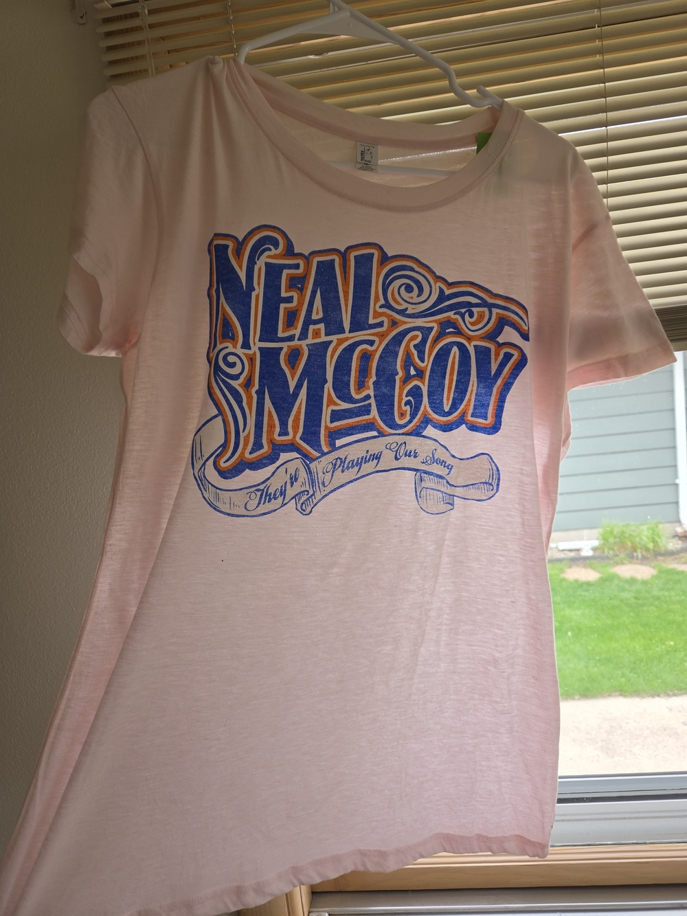 Tultex Light Pink Graphic Tee with Blue & Orange Print